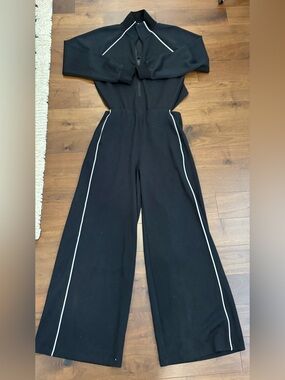 SPANX Black Wide-Leg Jumpsuit with White Piping